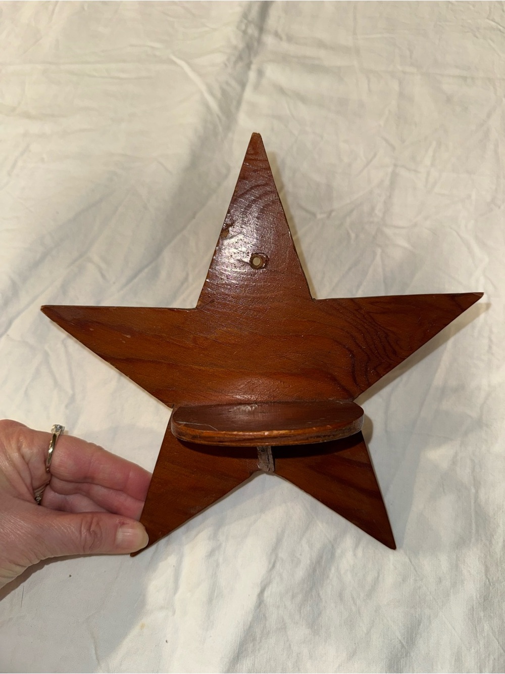 Vintage Small Folk Art Wooden Star Wall Shelf - Brown